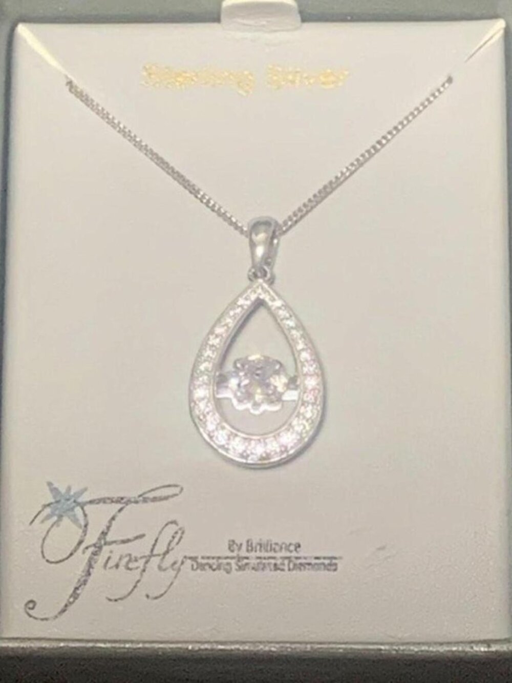 Dancing Simulated Diamond Teardrop Necklace 925 Silver
